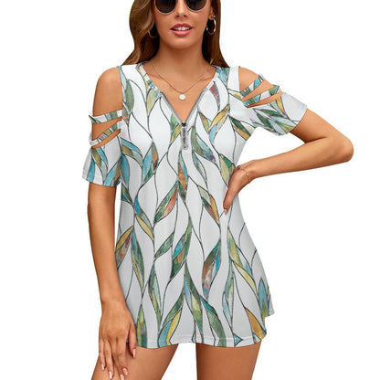 Custom Zip V-Neck Cold Shoulder Tunic | Leggings Friendly Top