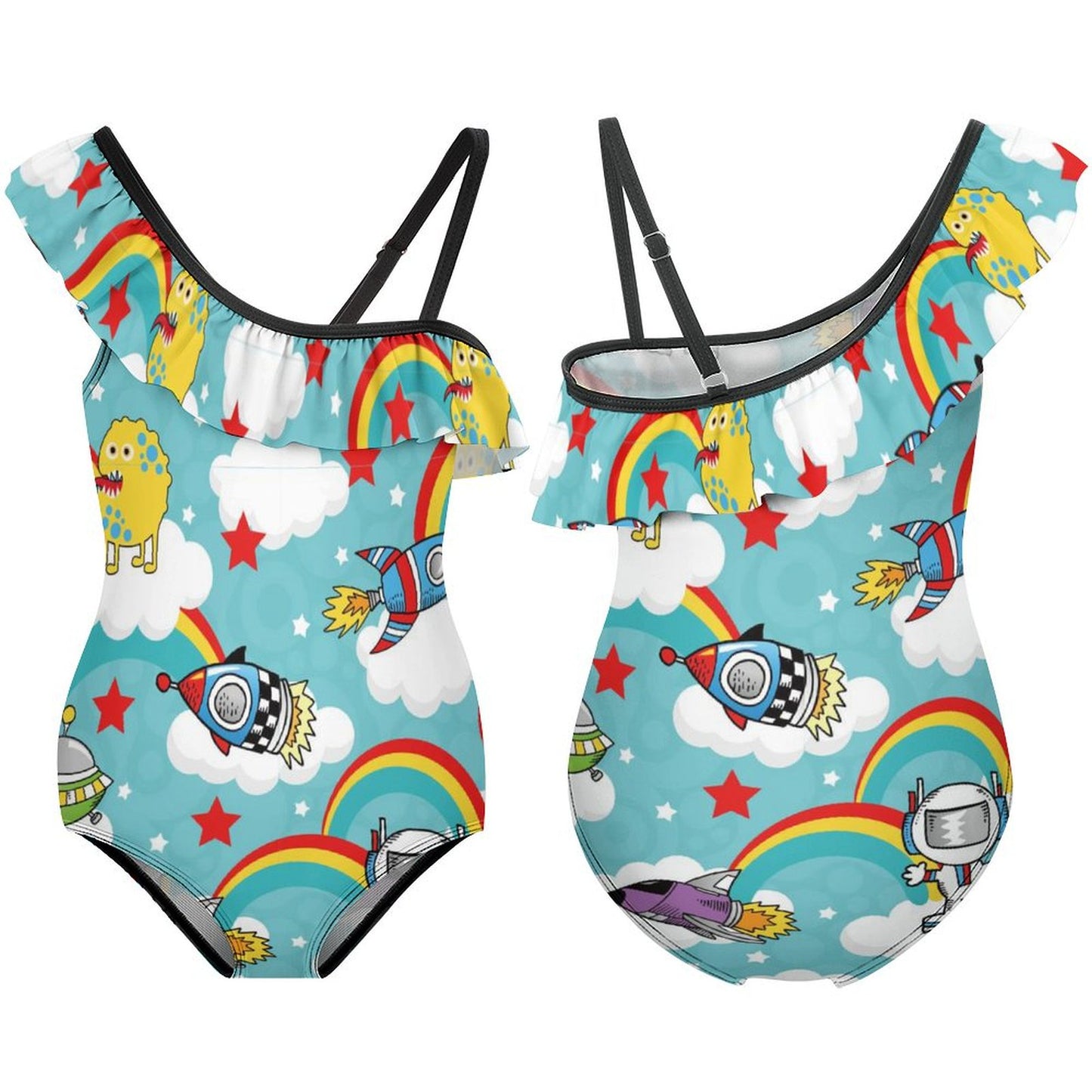 Custom Girls' Ruffled One-Piece Swimsuit | Personalized Kids Swimwear