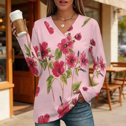 V-neck Button-up Top Flowers