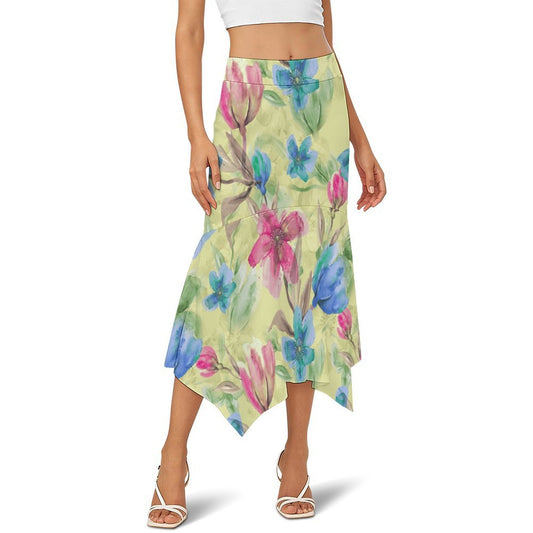 Custom Asymmetric Flared Midi Skirt with Fitted Waist for Women