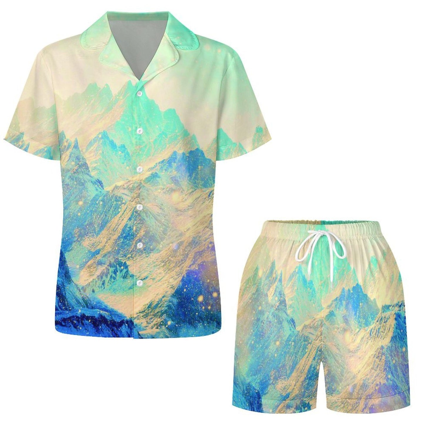 Women's Personalized Satin Pajama Set with Cuban Collar and Short Sleeves