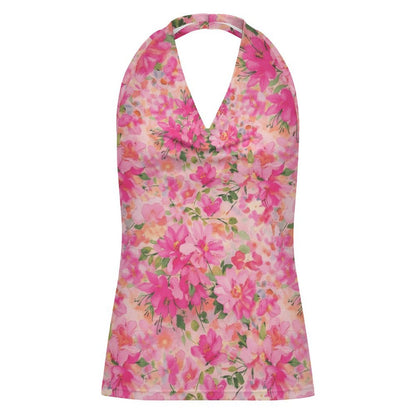 Custom Printed Women's Cowl Neck Halter Top