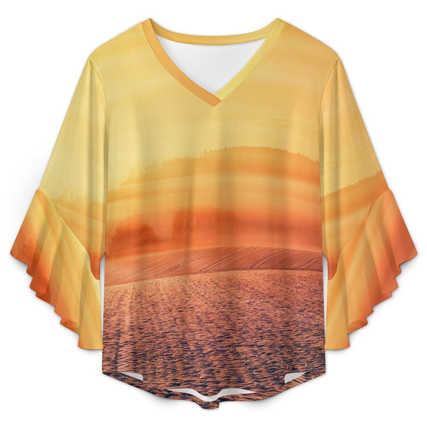 Custom Ruffle Bell Sleeve Top | Women's V-Neck Blouse