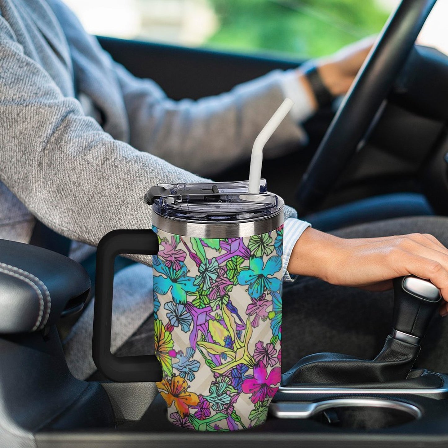 Custom 40oz Stainless Steel Travel Tumbler with Straw