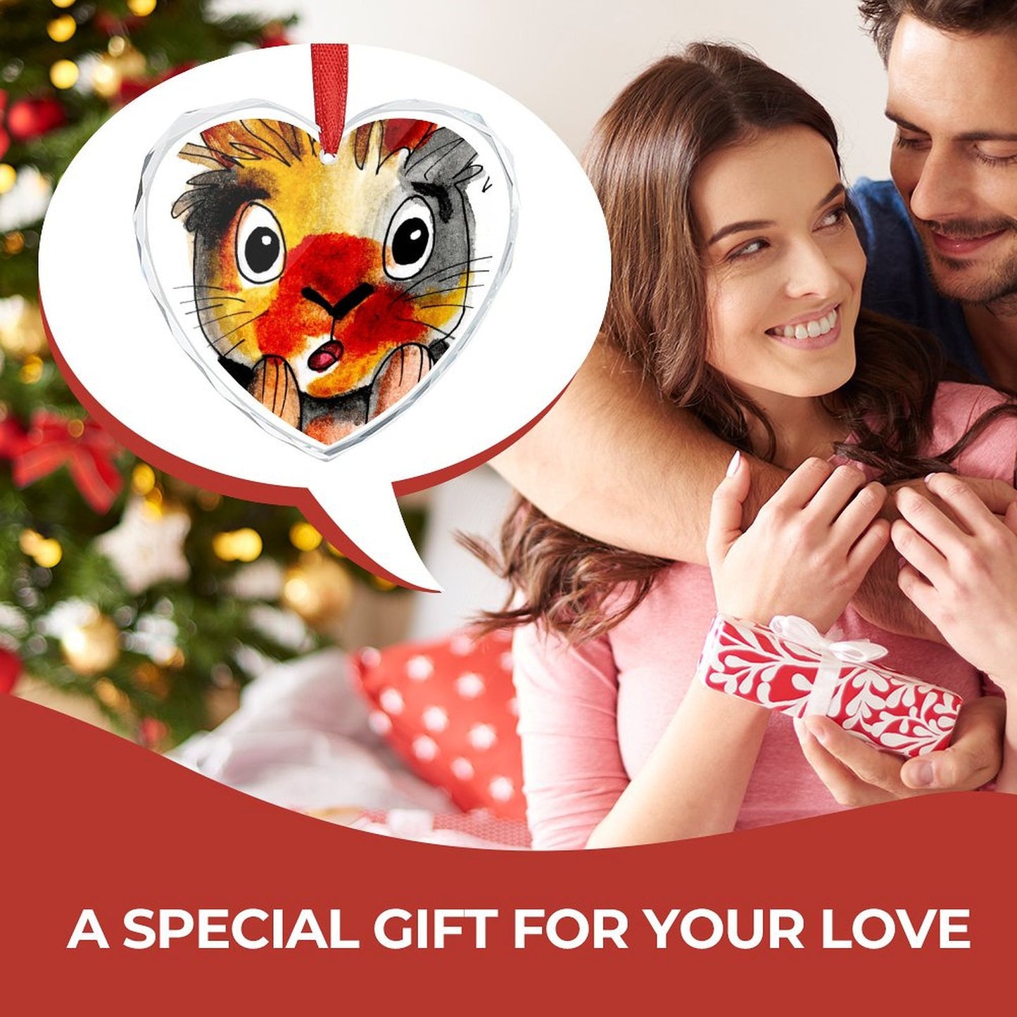 Custom Crystal Glass Heart Ornament | Personalized Photo Keepsake