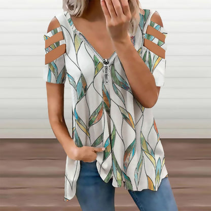Custom Zip V-Neck Cold Shoulder Tunic | Leggings Friendly Top