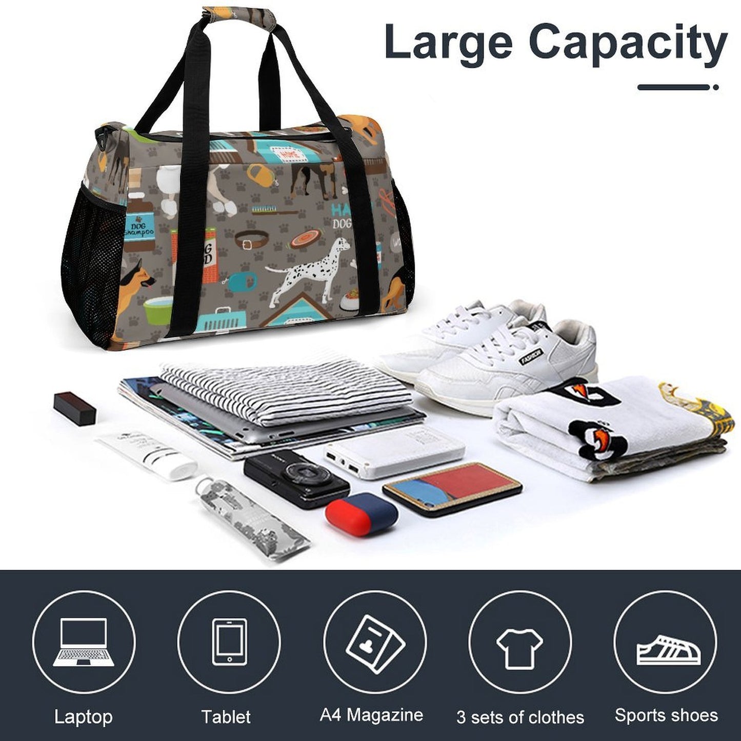 Personalized Weekender Duffel Bag with Custom Print and Adjustable Shoulder Strap