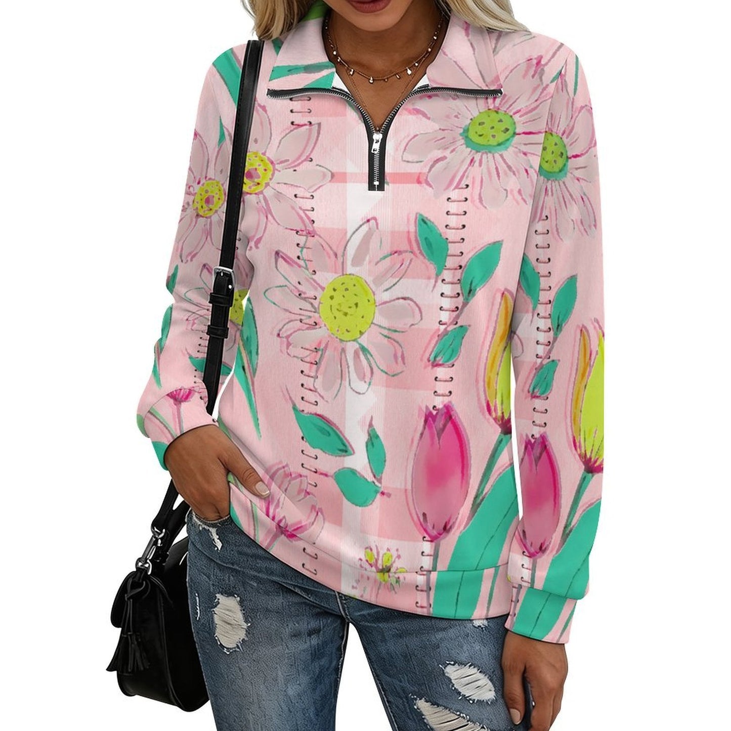 Custom Quarter Zip Pullover for Women with Personalized Print