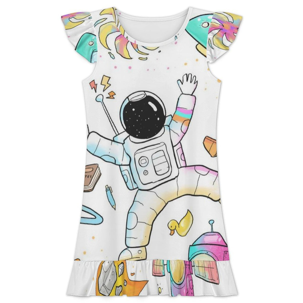 Personalized Girls Nightgown with Ruffle Trim - Custom Print Sleep Dress