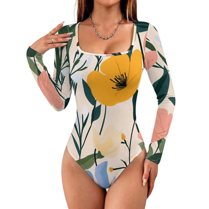Custom Square Neck Long Sleeve Bodysuit for Women