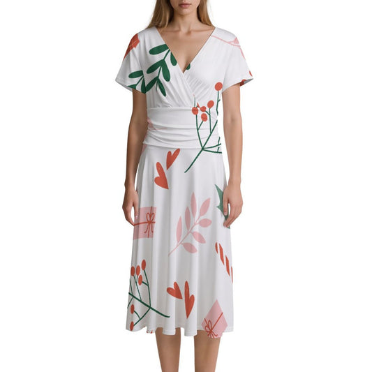 Custom V-Neck Dress with Photo | Personalized Milk Silk Fabric Dress