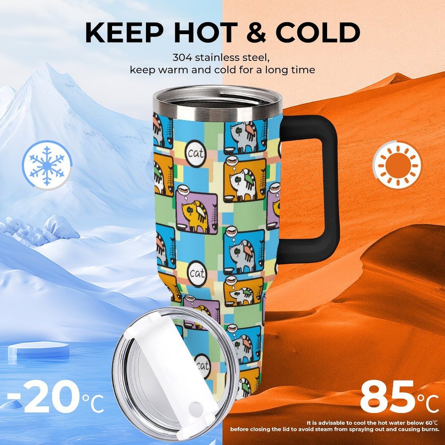 Personalized 40oz Stainless Steel Tumbler with Handle and Straw