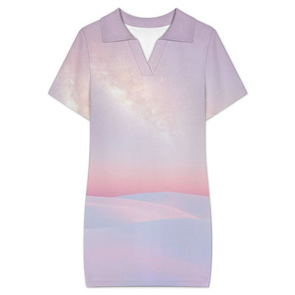 Women's Custom Ribbed Polo Collar Bodycon Dress with Long Sleeves