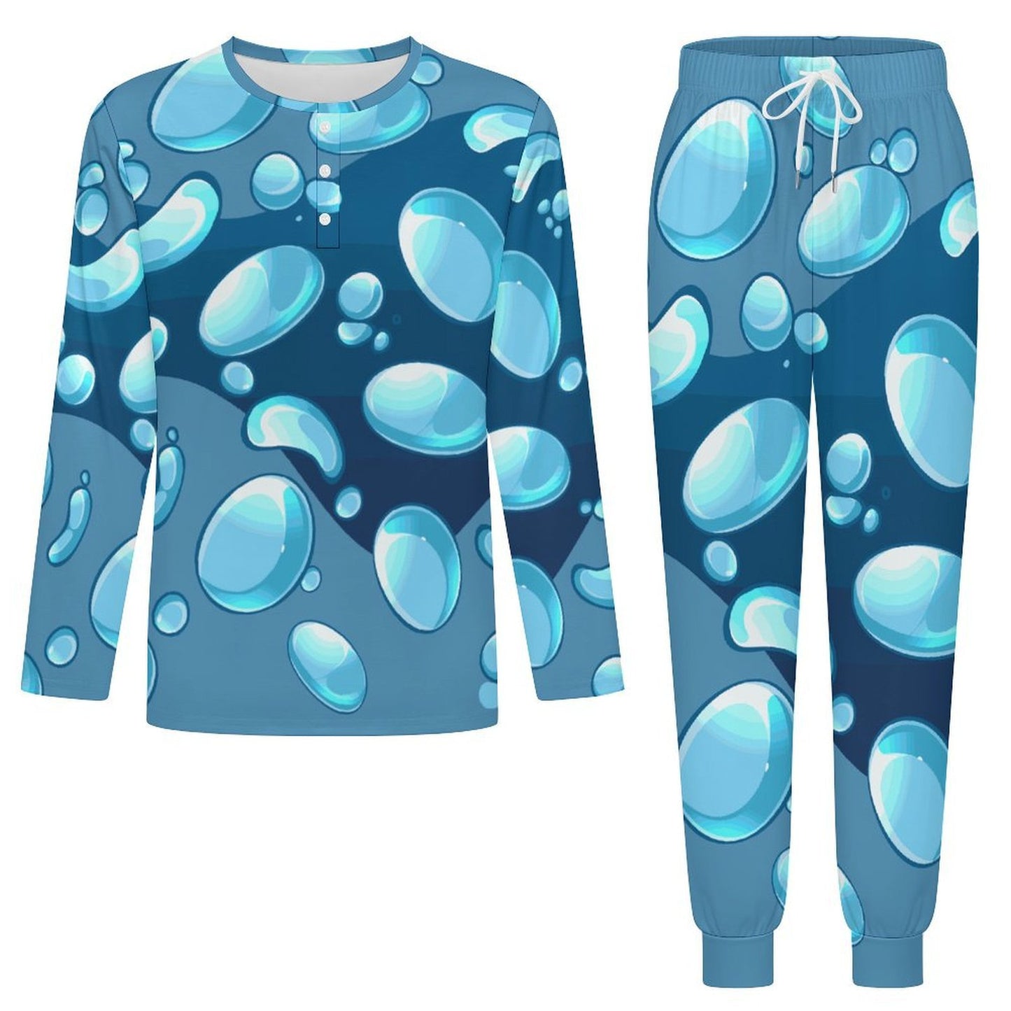 Men's Sleepwear Set Blue Water Droplets