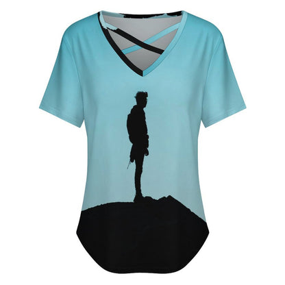 Custom Cross-Front V-Neck T-Shirt | Personalized Milk Silk Summer Top