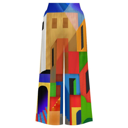 Women's High Waist Wide Leg Pants with Custom Print — Soft Stretch Fabric, Smocked Waistband, S to 5XL