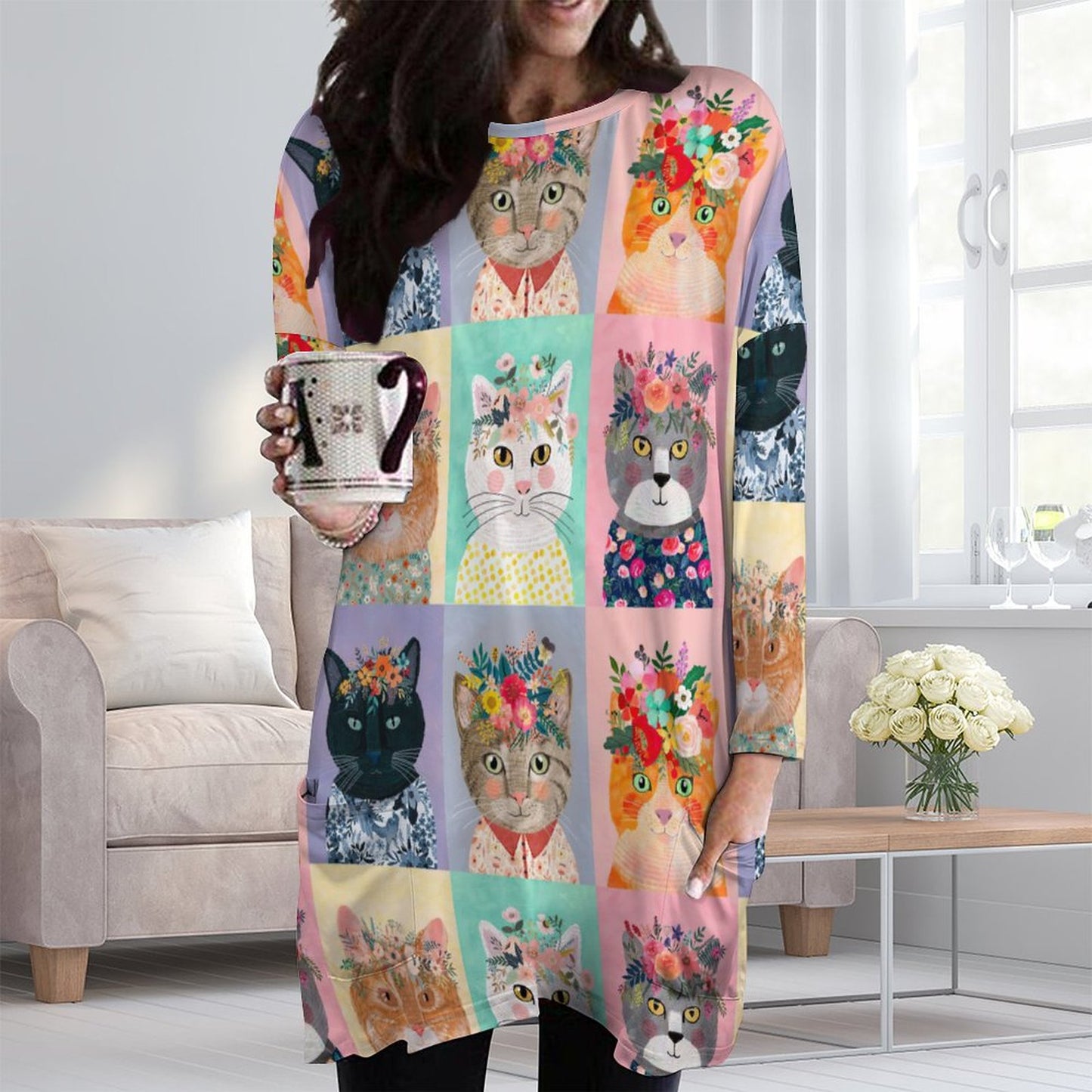 Custom Women's Oversized Tunic Sweatshirt | Long Top with Pockets