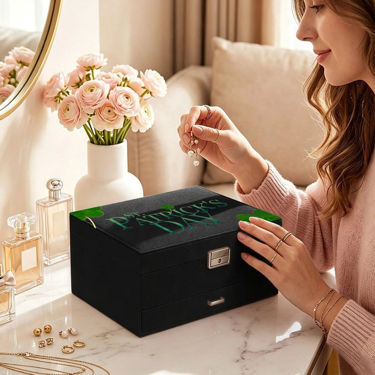 Personalized Three-Layer Suede Jewelry Organizer with Foil Stamping