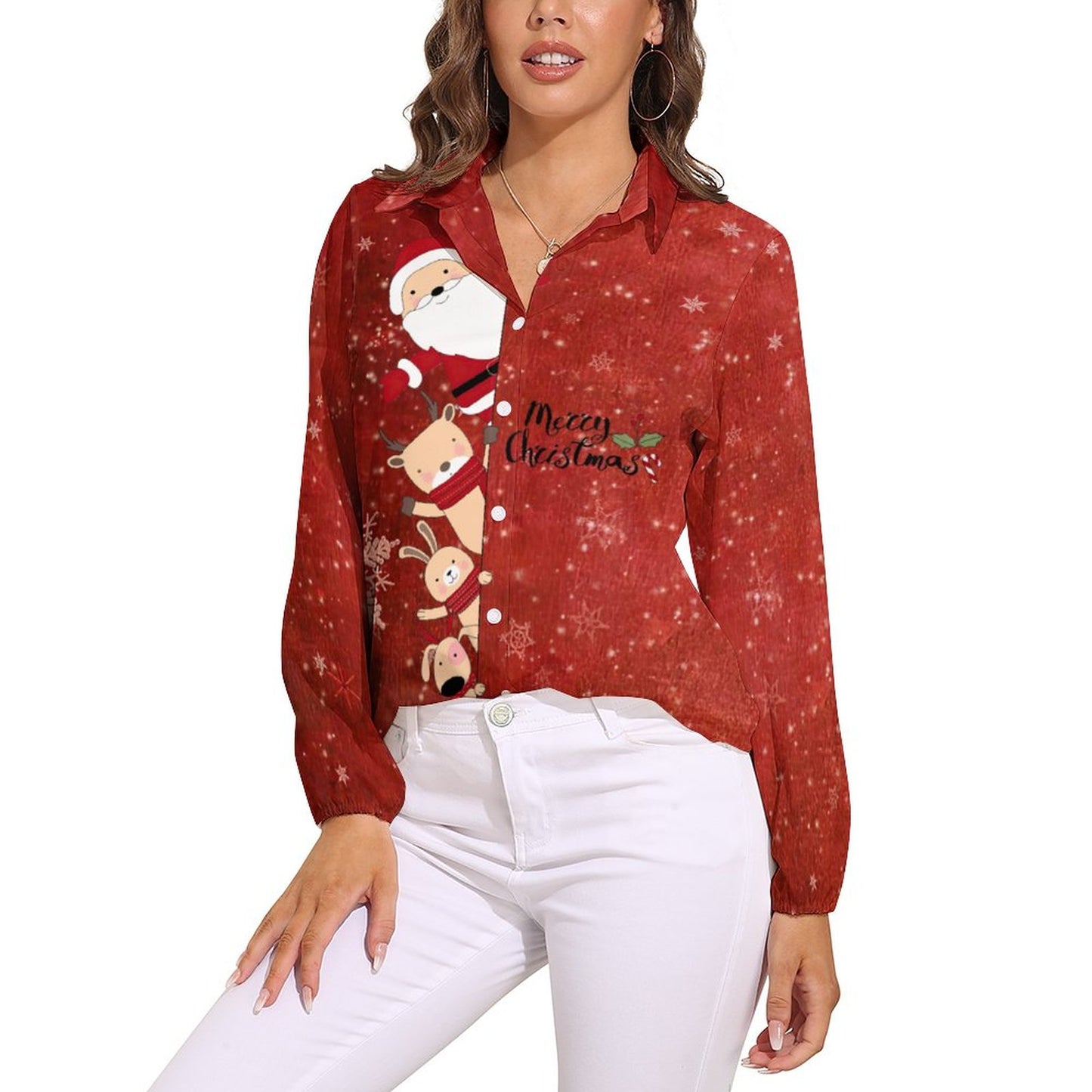 Custom Women's Retro V-Neck Long Sleeve Blouse