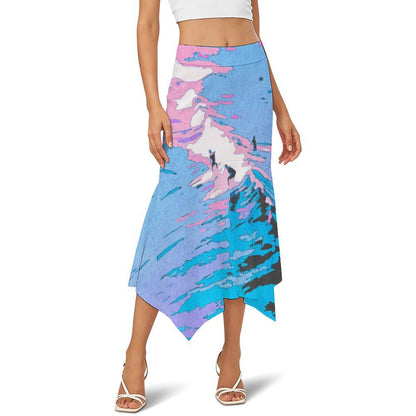 Custom Print Asymmetric Flare Midi Skirt with High Waist for Women
