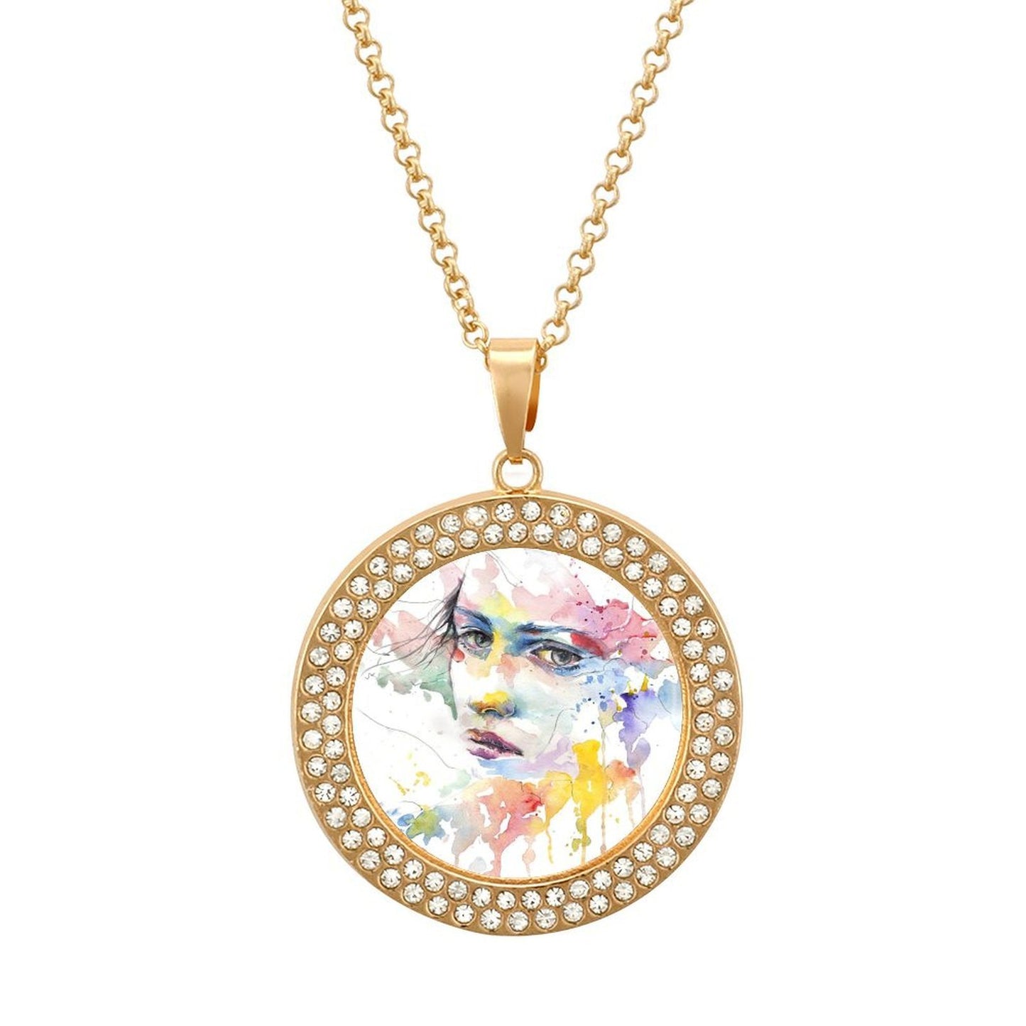 Custom Rhinestone Photo Pendant Necklace