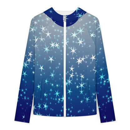 Sunscreen Hooded Long Sleeved Jacket Stars, Blue, Gradients