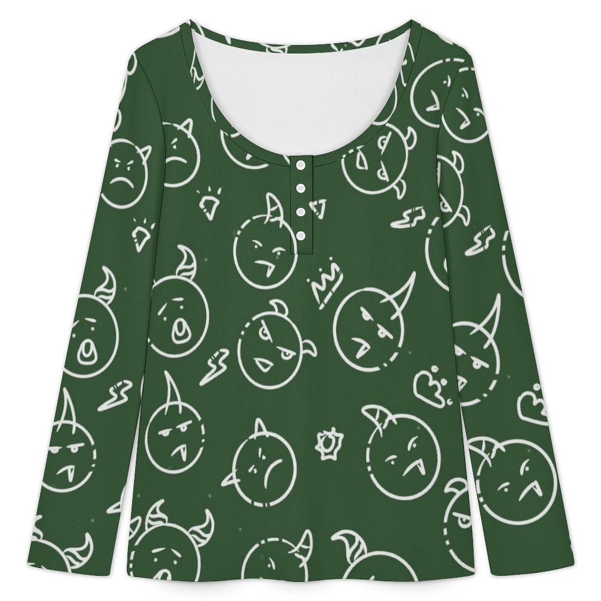 Custom Square Neck Button Sweater for Women with Personalized Print