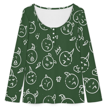 Custom Square Neck Button Sweater for Women with Personalized Print