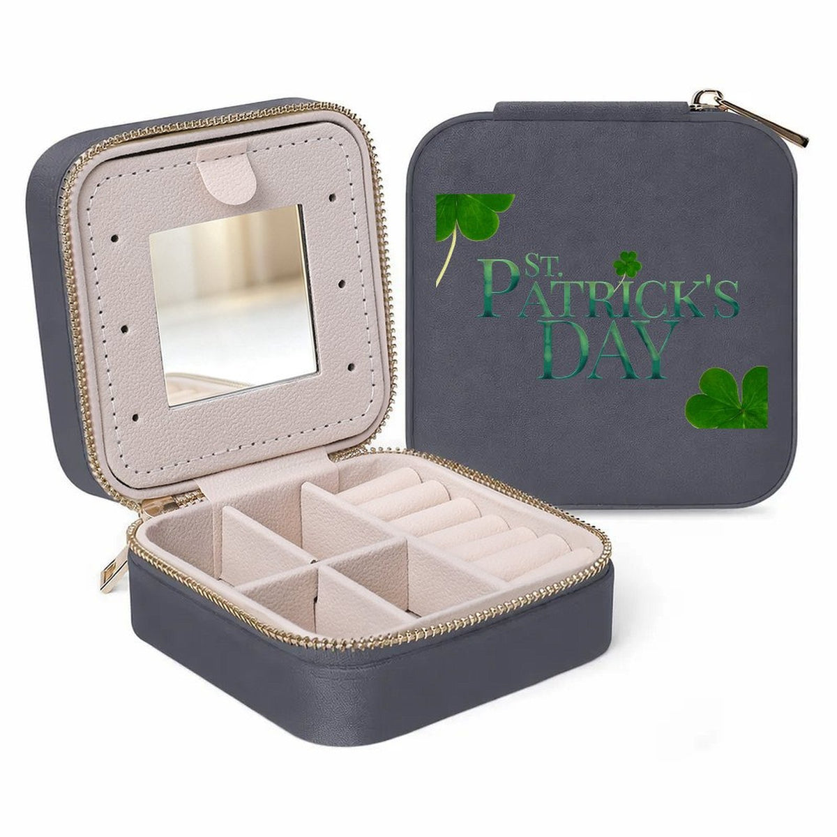 Personalized Square Velvet Jewelry Box with Mirror and Zipper Closure