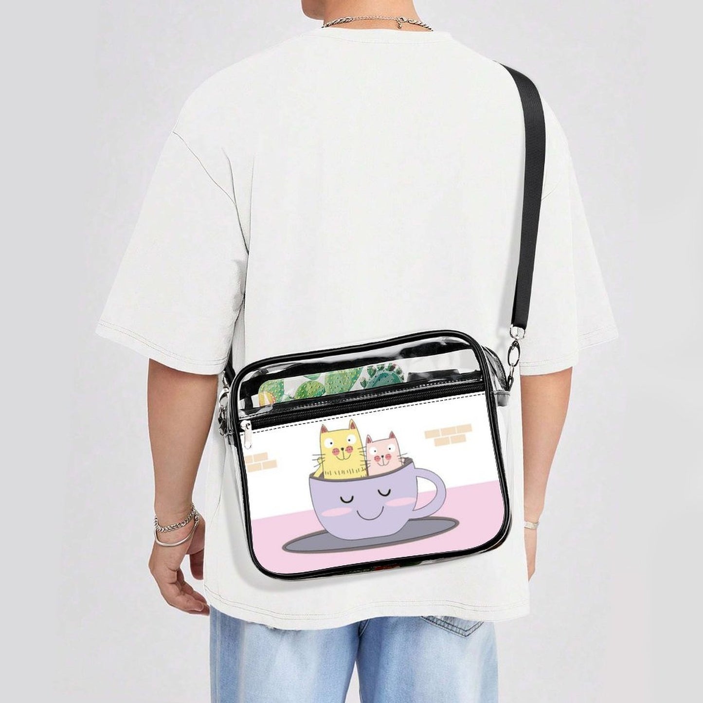 Custom Clear PVC Crossbody Bag — UV-Printed Personalized Transparent Shoulder Bag