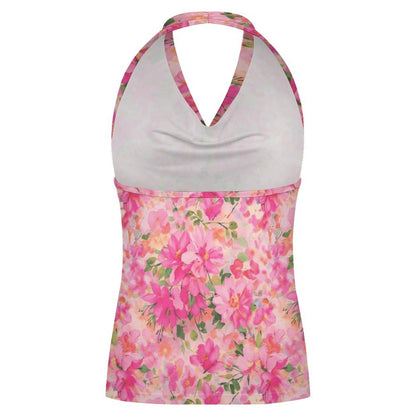 Custom Printed Women's Cowl Neck Halter Top