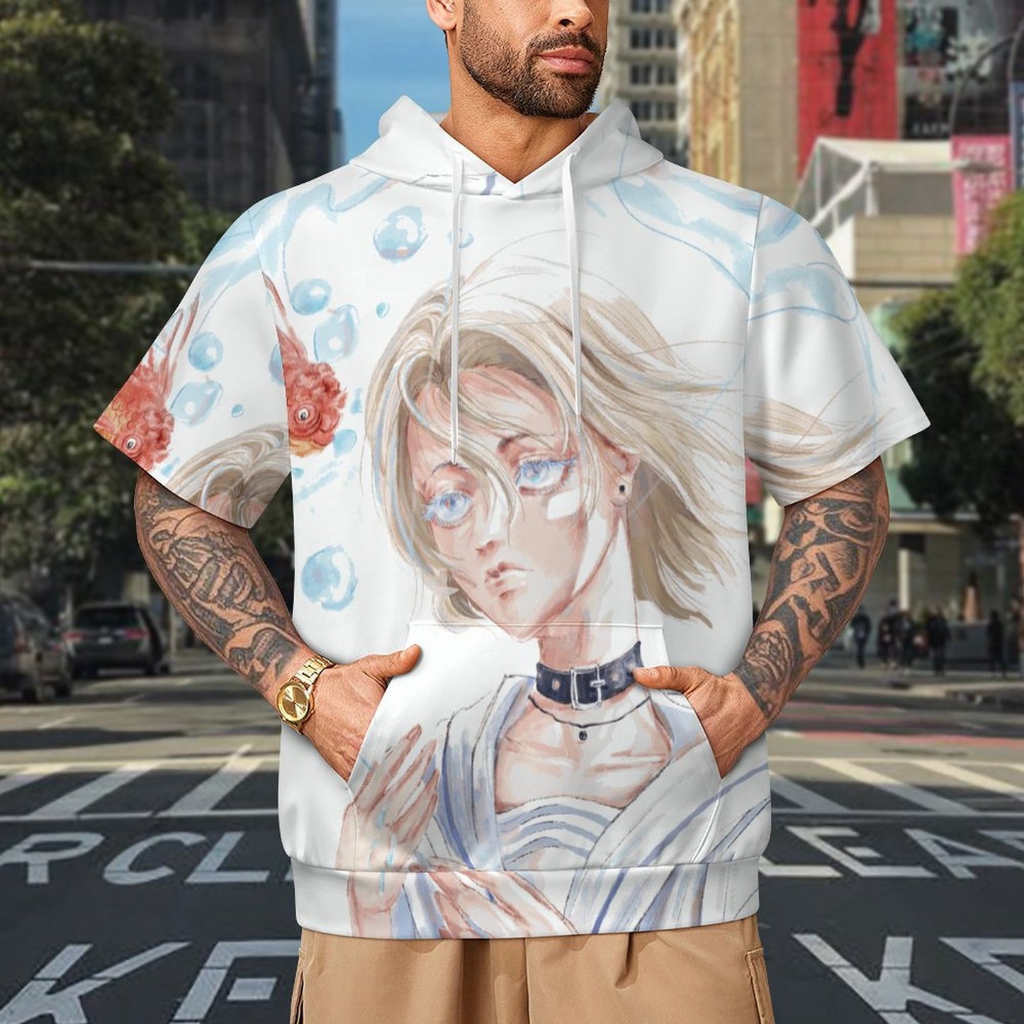 Custom Men's Short Sleeve Hoodie | Personalized Air Layer Fabric Top