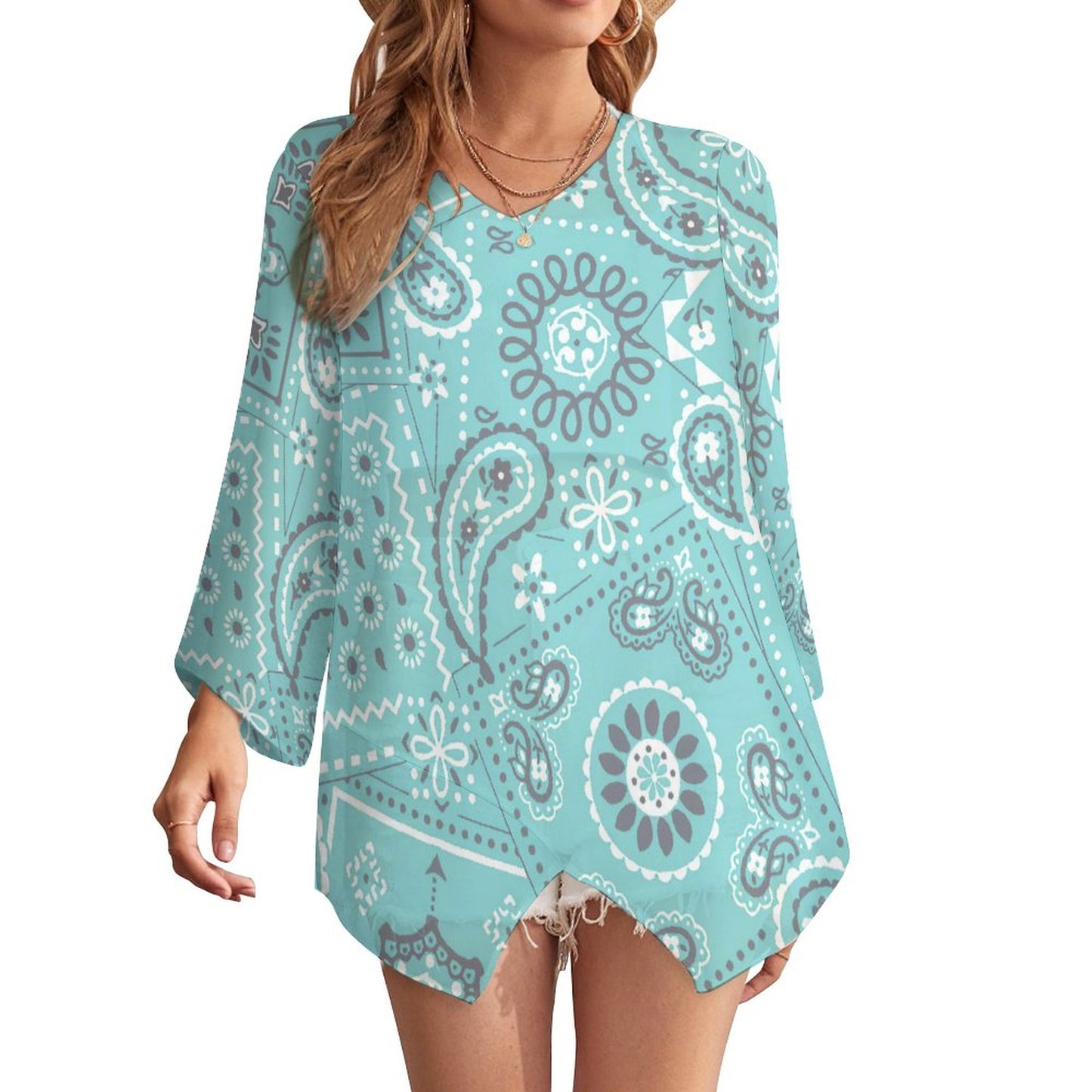 Custom Sheer Chiffon Long Sleeve Blouse | Boho Beach Top