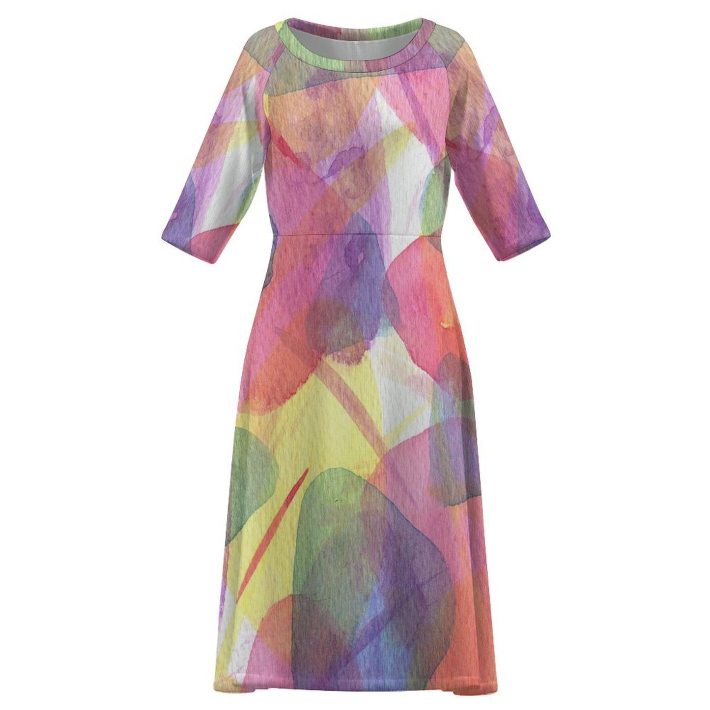 Custom Print Long Dress | Personalized Mid-Sleeve Sculpting Knit Gown