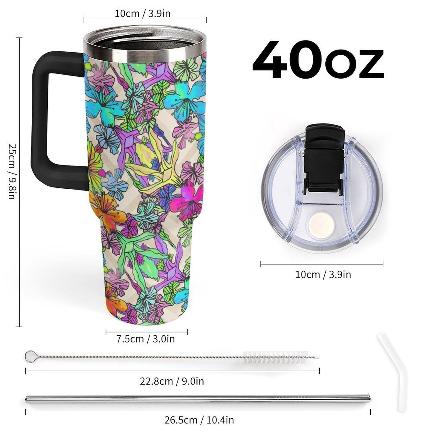 Custom 40oz Stainless Steel Travel Tumbler with Straw