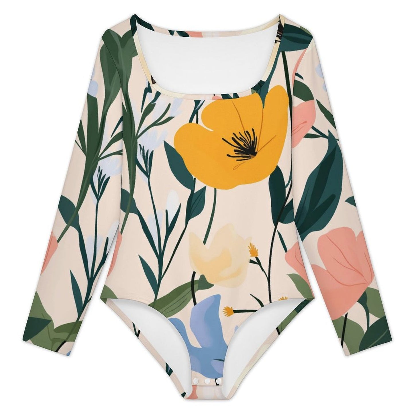 Custom Square Neck Long Sleeve Bodysuit for Women
