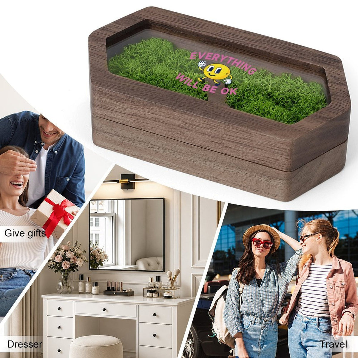 Personalized Wooden Double Ring Box with Clear Acrylic Lid