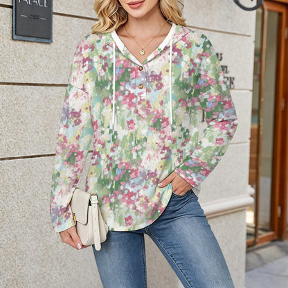 Custom V-Neck Button Hooded Sweatshirt for Women