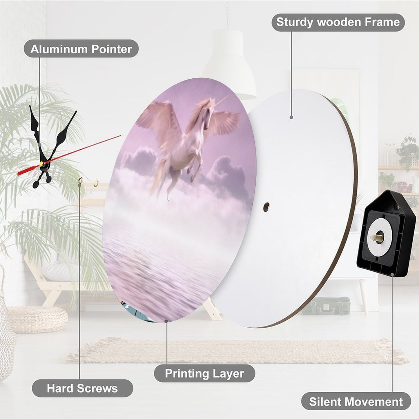 Custom Wall Clock Without Scale Personalized Clocks with Photo Text Logo Non-Ticking Clocks Silent Customize Gifts for Kitchen Bathroom Home Wedding Friend Family Lover Style 25*25cm