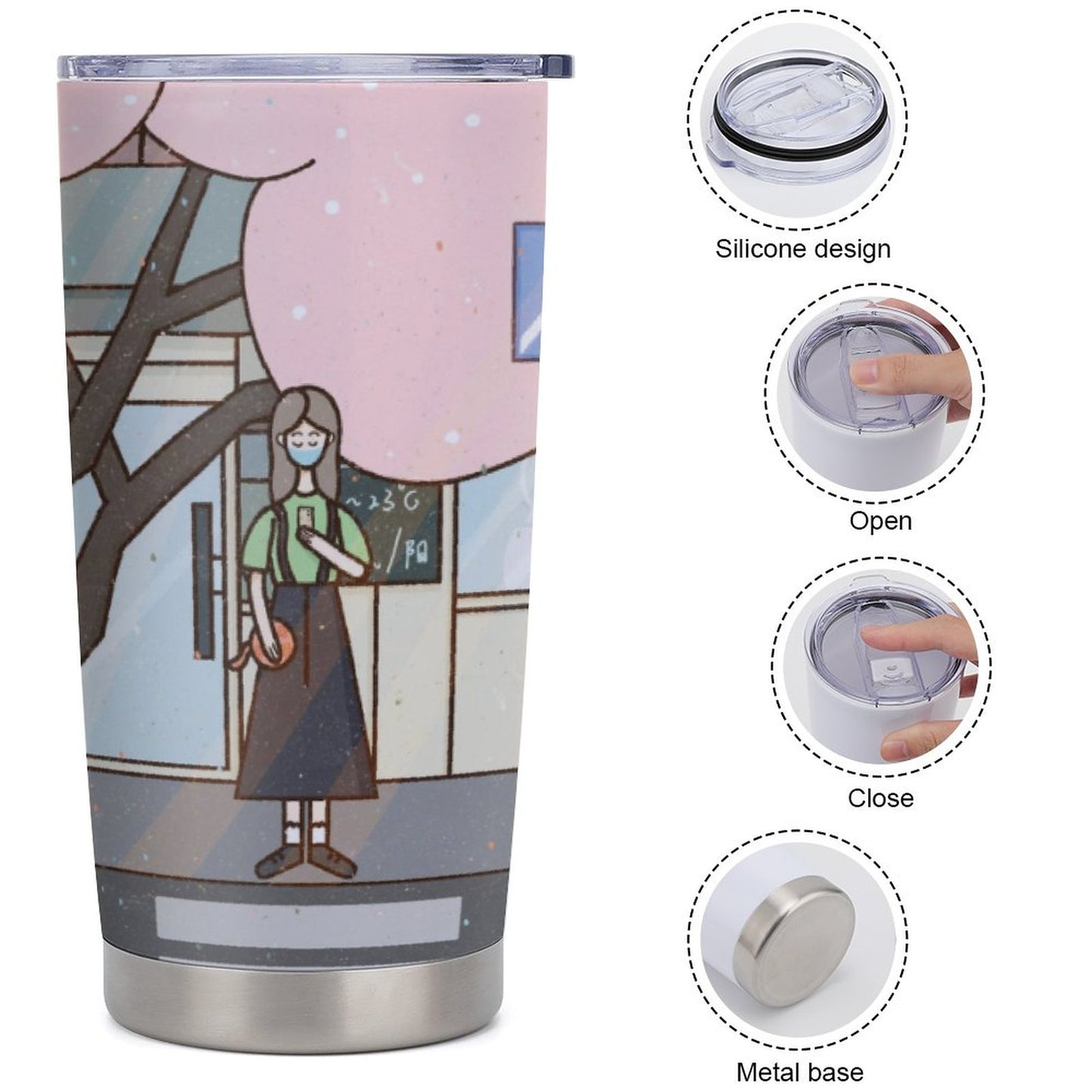 Custom Full Print Travel Mug Car Tumbler | 20oz Leakproof Commuter Cup
