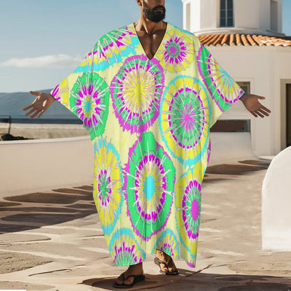 Custom Print Kaftan Robe | V-Neck Butterfly Sleeve Dress