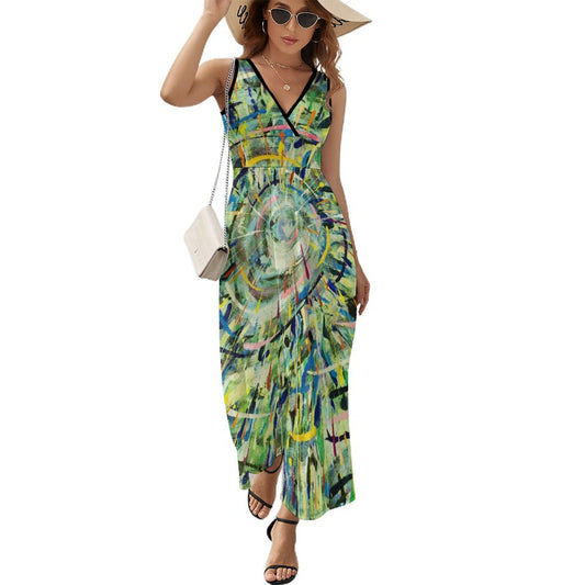 Custom Sleeveless V-Neck Maxi Dress | Personalized Ruffled Hem Dress