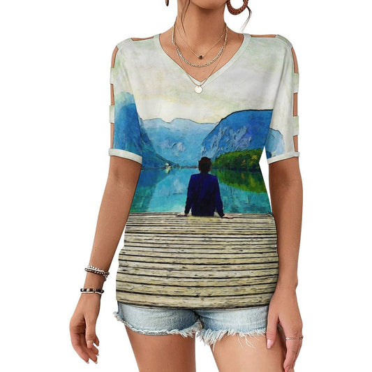 Custom Off-The-Shoulder Top | Personalized Ribbed V-Neck Tee