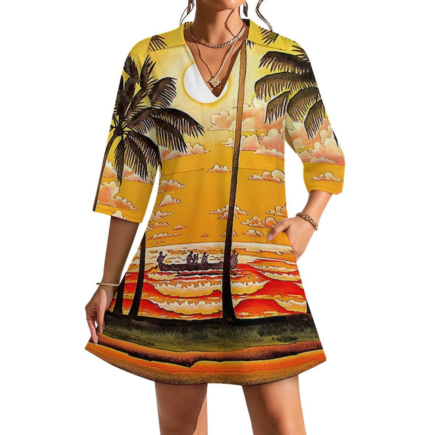 Custom V-Neck Polo Dress | Personalized Sateen Shirtdress for Women