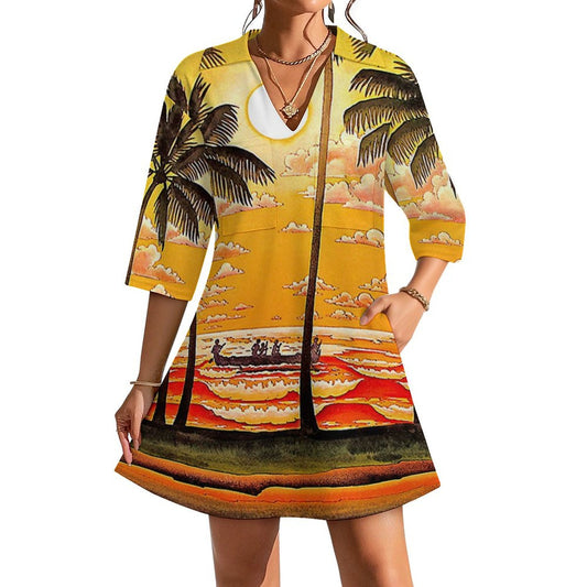 Custom V-Neck Polo Dress | Personalized Sateen Shirtdress for Women