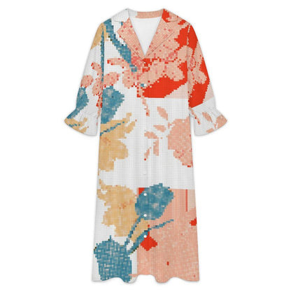 Custom Printed Blazer Collar Shirt Dress for Women - Long Sleeve Stretch Maxi Dress
