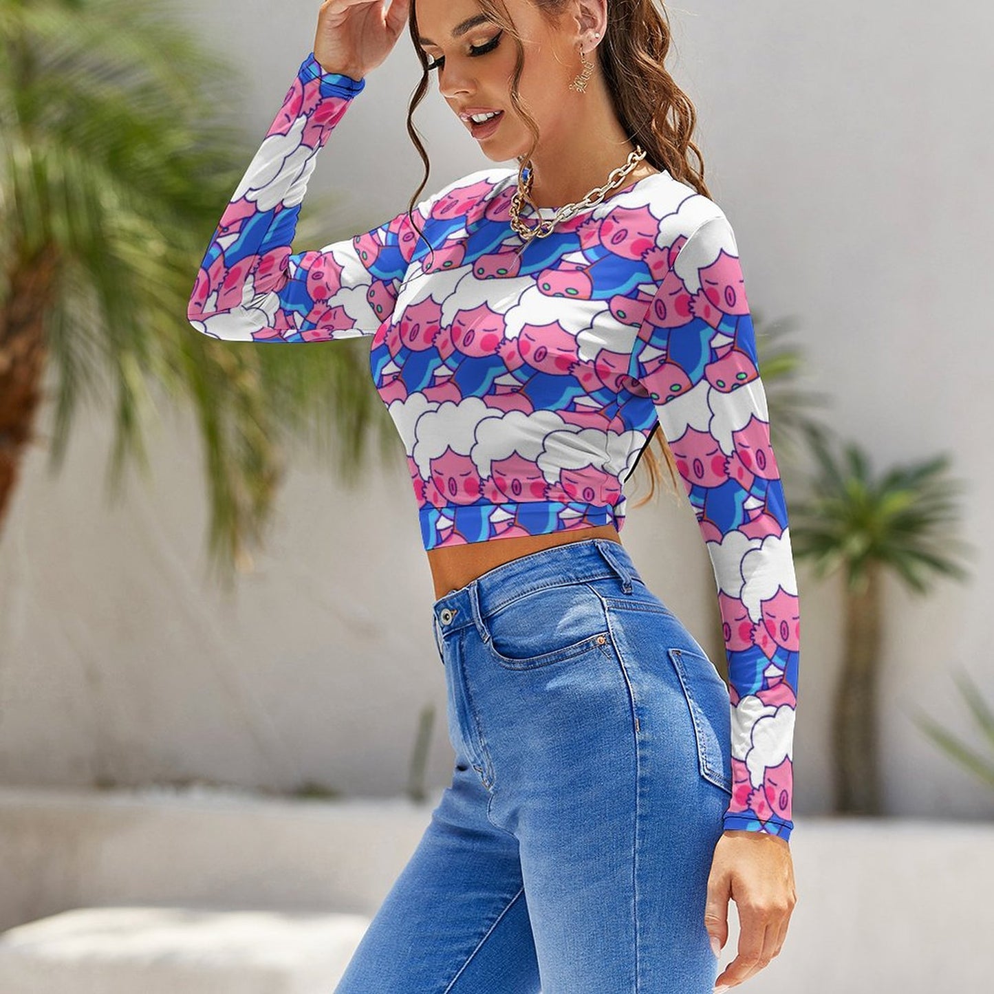 Custom Open Back Tie-Up Crop Top: Long Sleeve Yoga Tee