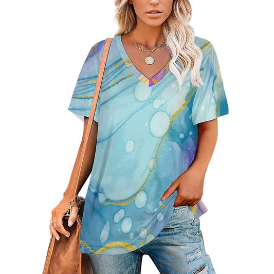 Custom Women's Milk Silk V-Neck T-Shirt | Personalized Soft Tee