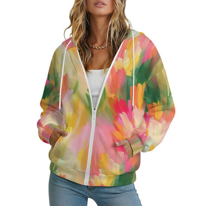 Women's Full Zip Hooded Sweatshirt with Custom Graphic Design
