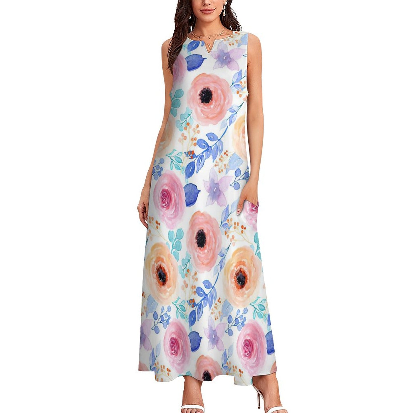 Custom Print Maxi Dress | Your Design on a Sleeveless Gown